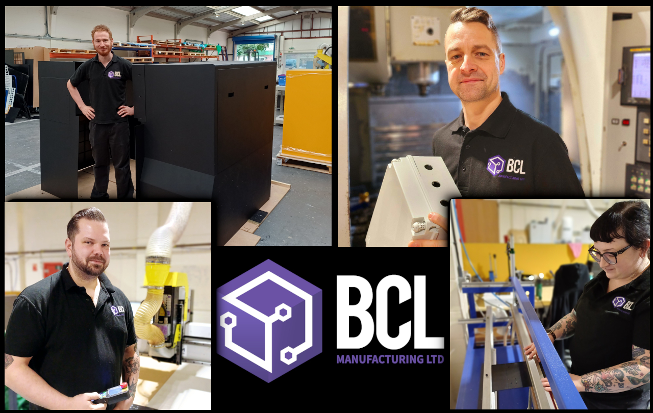 Staff working on custom plastic fabrication using CNC and laser cutting equipment